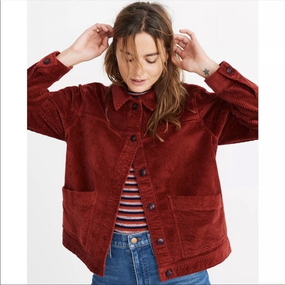 Madewell Jackets & Blazers - MADEWELL Corduroy Swing Chore Coat Button Up Rust Red Jacket Size Medium Boho